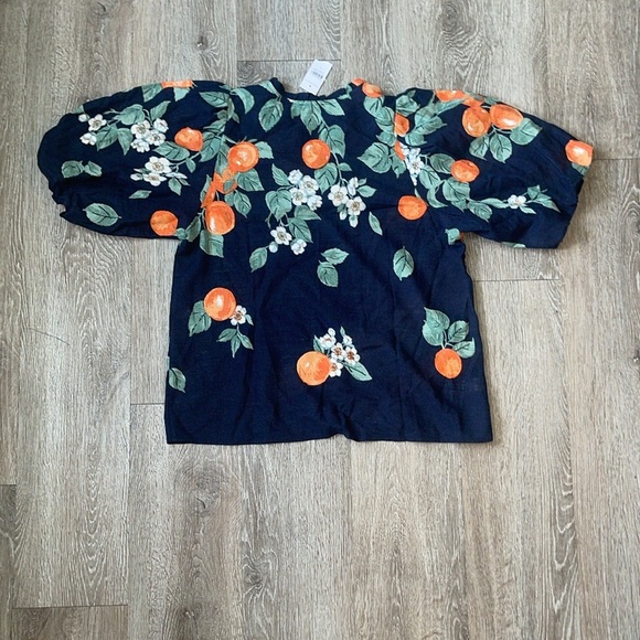 New nwt Ann Taylor Orange linen blend v neck blouse size small navy blue - Picture 7 of 7